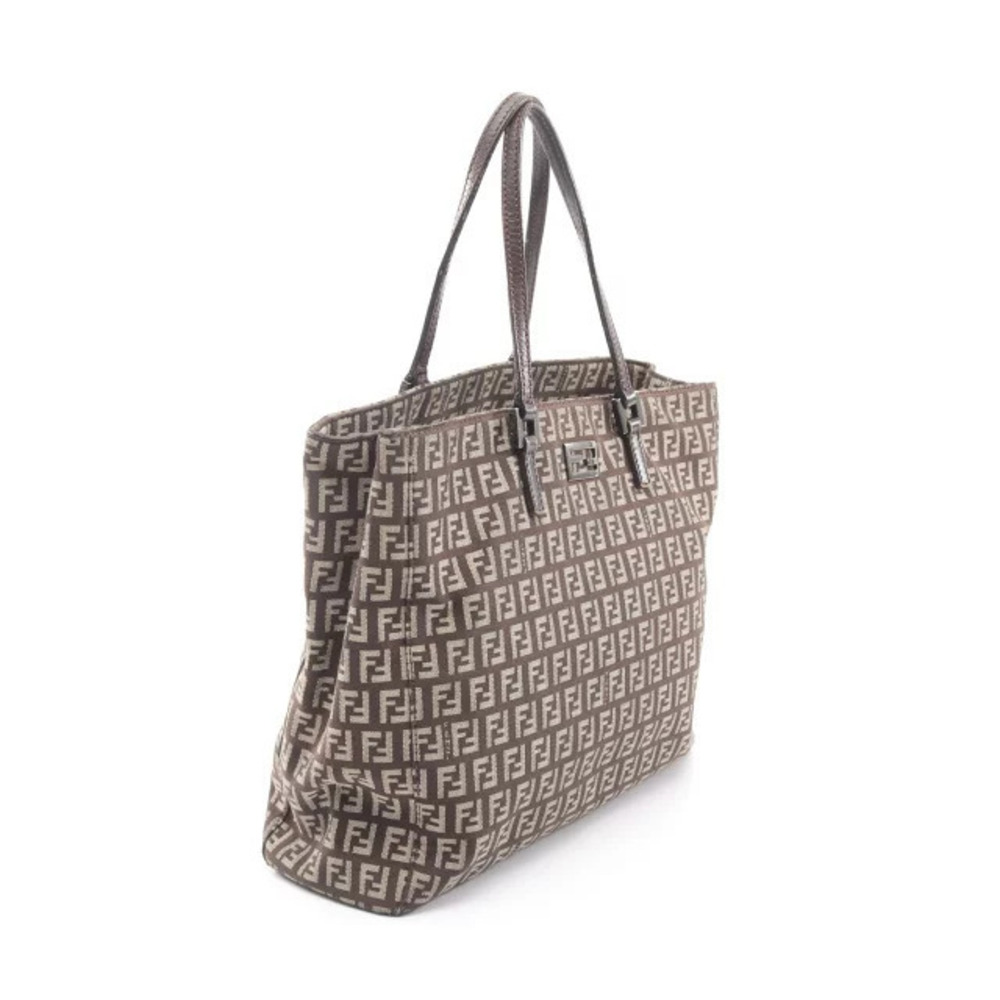 Fendi Beige Tote Canvas Leather Bag Zucchino Brown Cream